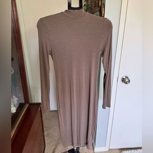 Long Sleeve Brown Midi Dress